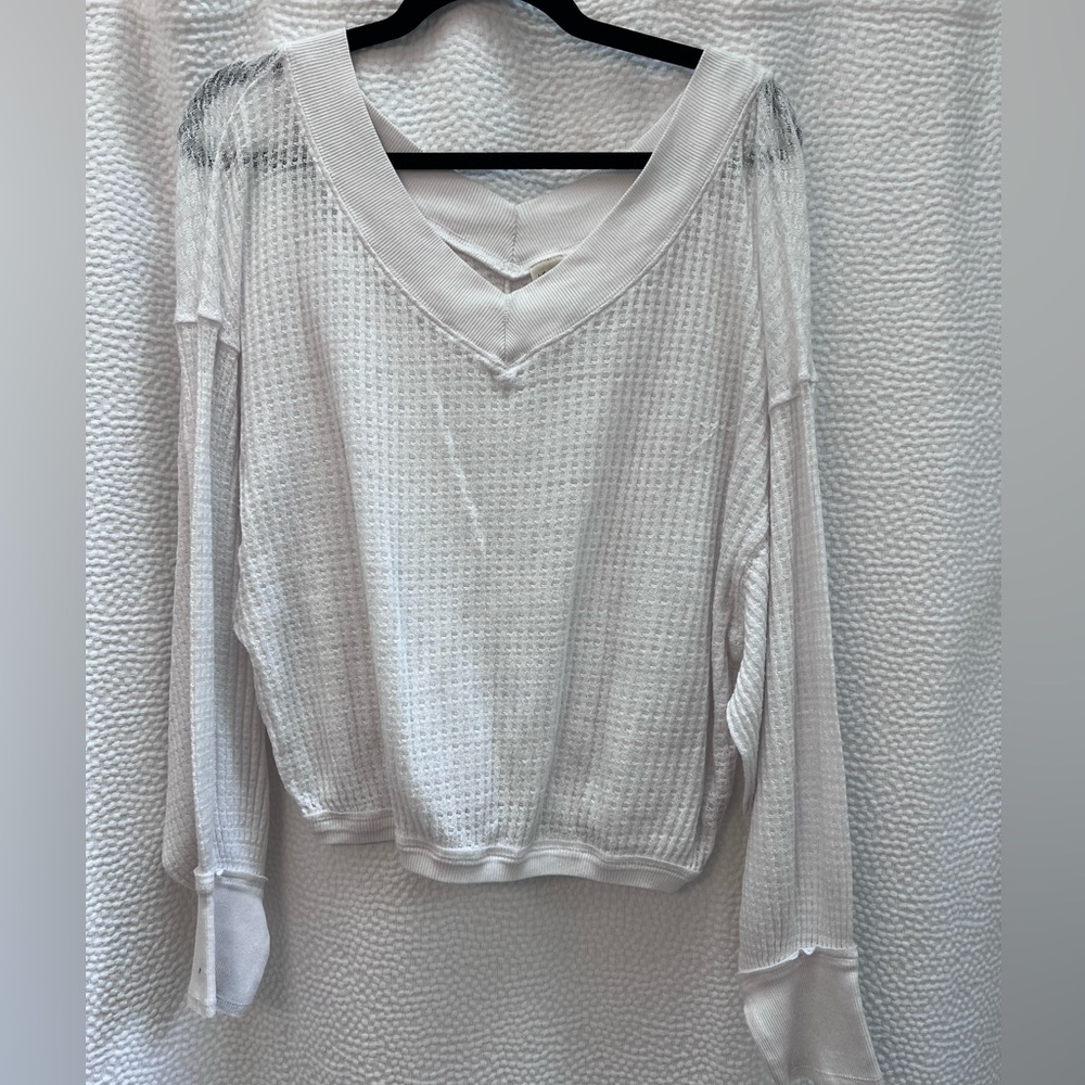 FREE PEOPLE WE THE FREE XS WHITE WAFFLE KNIT FLOWY FIT